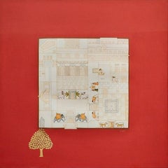 The Haveli-1, Gouache & Gold Leaf on Handmade Paper by Indian Artist "In Stock"