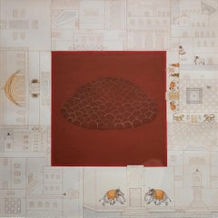 The Haveli-2, Gouache & Gold Leaf on Handmade Paper by Indian Artist "In Stock"