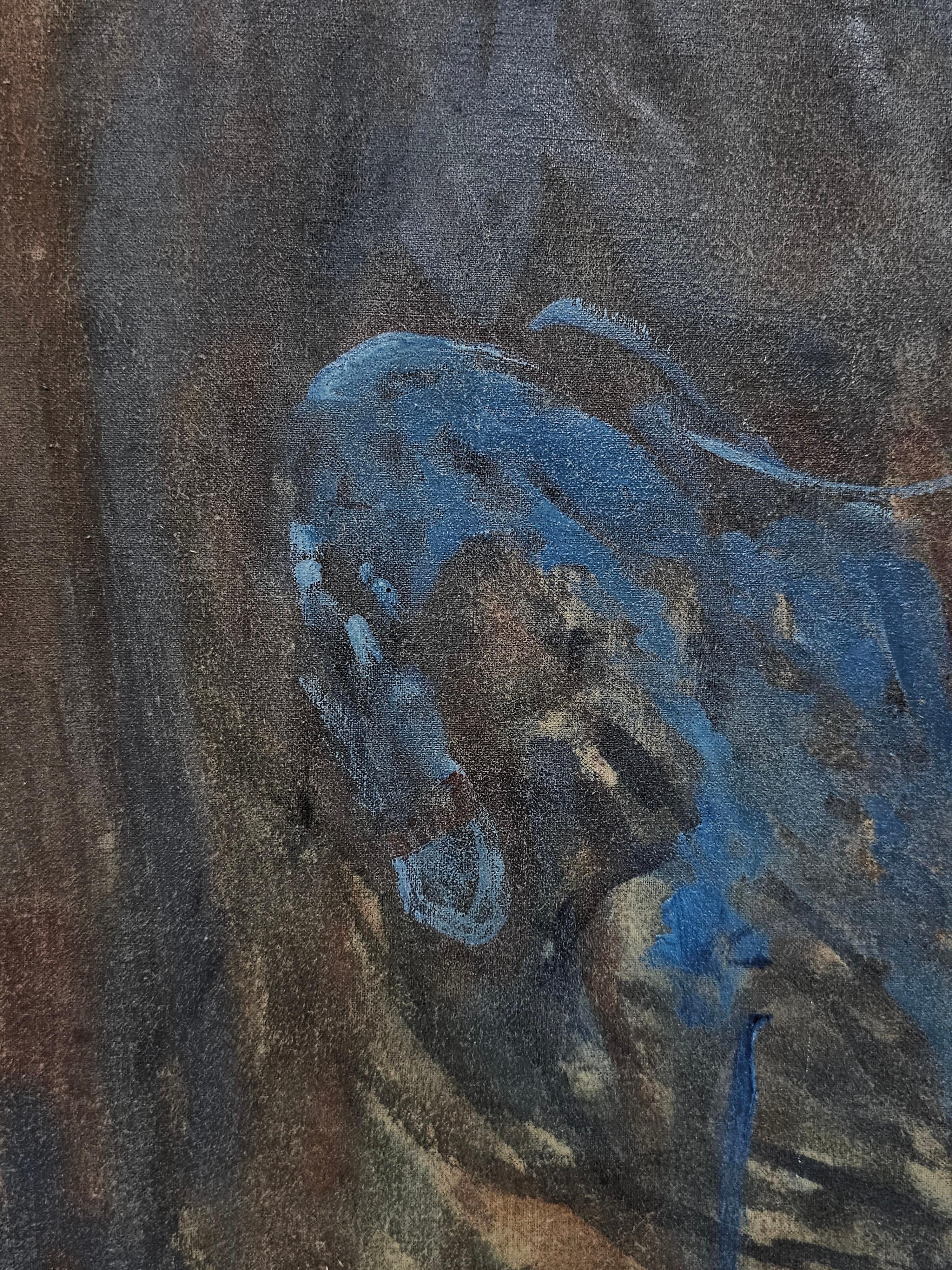 Modernistisches Ölgemälde auf Leinwand aus Jugoslawien mit dem Titel „Eine Figur“ von Stevan Vlajic, Serbien 1986 (Serbisch) im Angebot