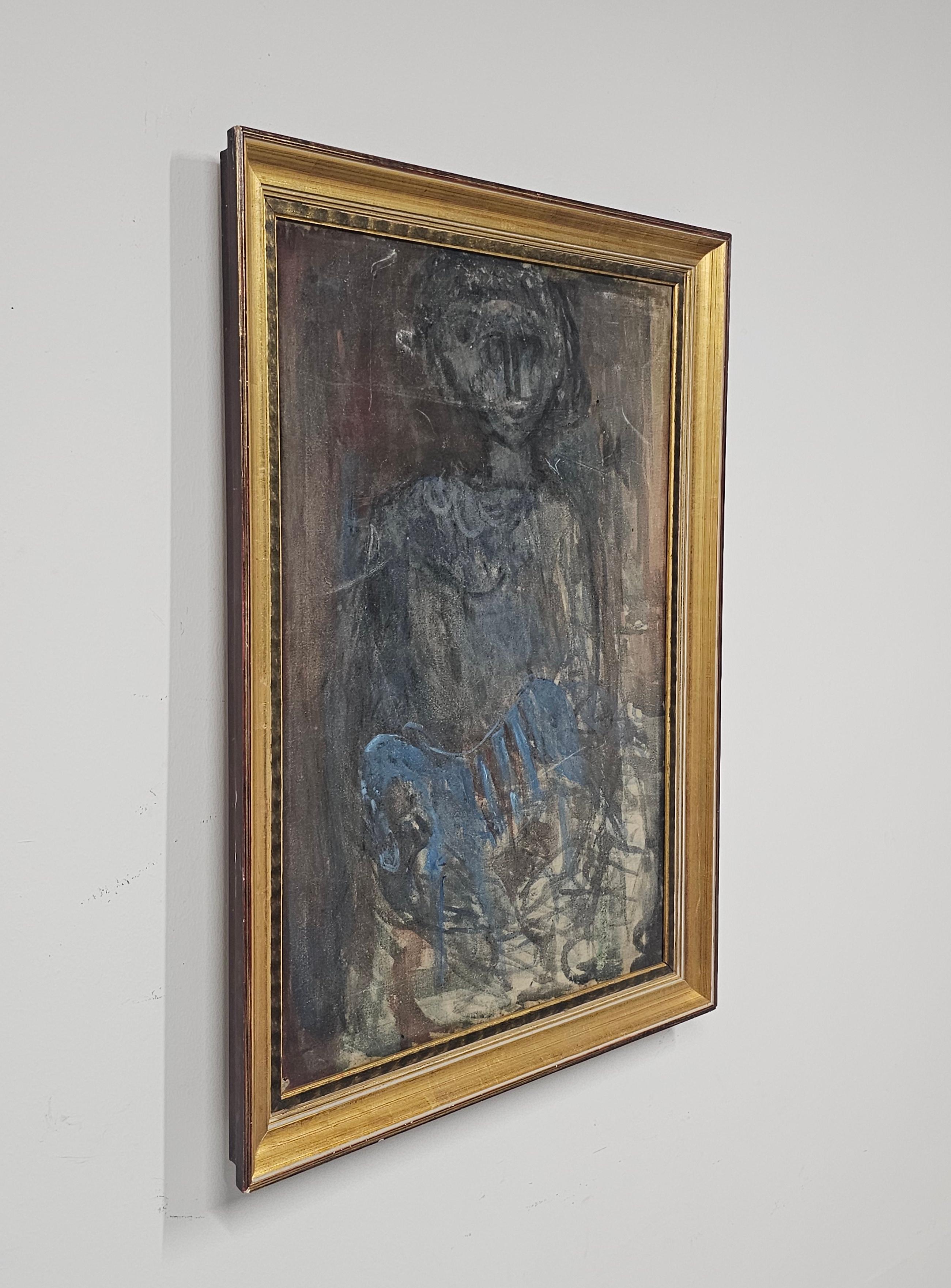 Modernistisches Ölgemälde auf Leinwand aus Jugoslawien mit dem Titel „Eine Figur“ von Stevan Vlajic, Serbien 1986 (Ende des 20. Jahrhunderts) im Angebot