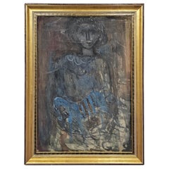 Yugoslav Modernist Oil on Canvas titled "A figure" by Stevan Vlajic, Serbia 1986