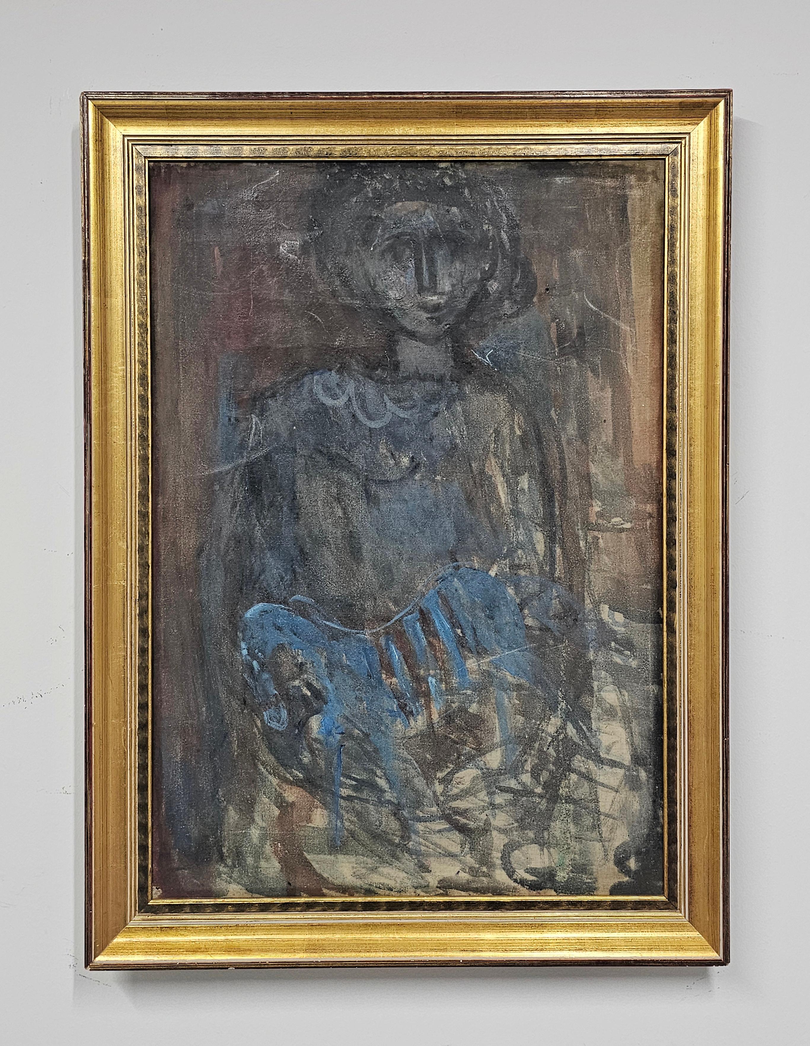 Yugoslav Modernist Oil on Canvas titled "A figure" by Stevan Vlajic, Serbia 1986