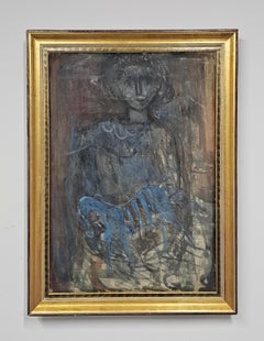Óleo sobre lienzo modernista yugoslavo titulado "Una figura" de Stevan Vlajic, Serbia 1986