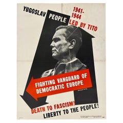 YUGOSLAV PEOPLE LED BY TITO - DEATH TO FACISM! Original Vintage WWII War Poster