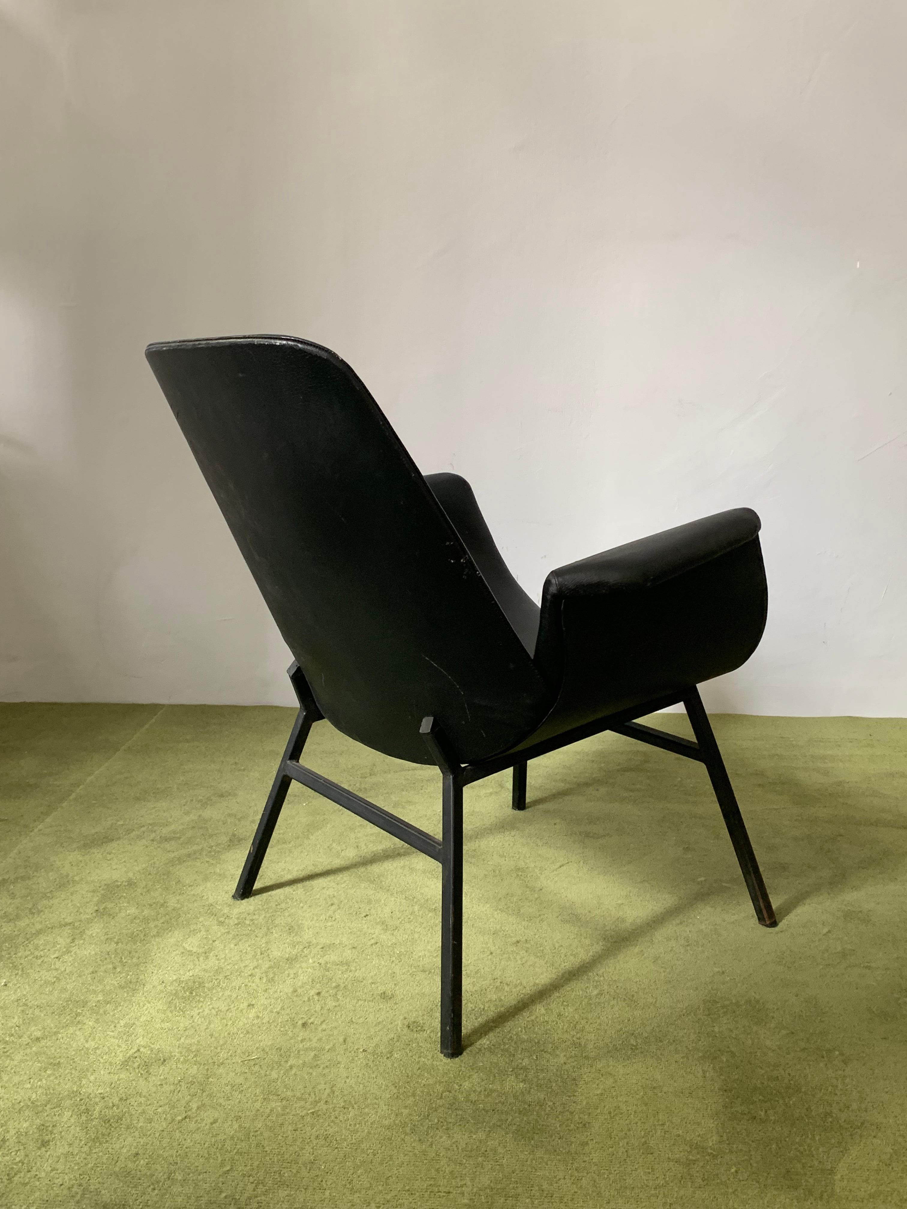 Modern Yugoslavian Leather Lounge Chair from 1960's in the style of Alvin Lustig For Sale