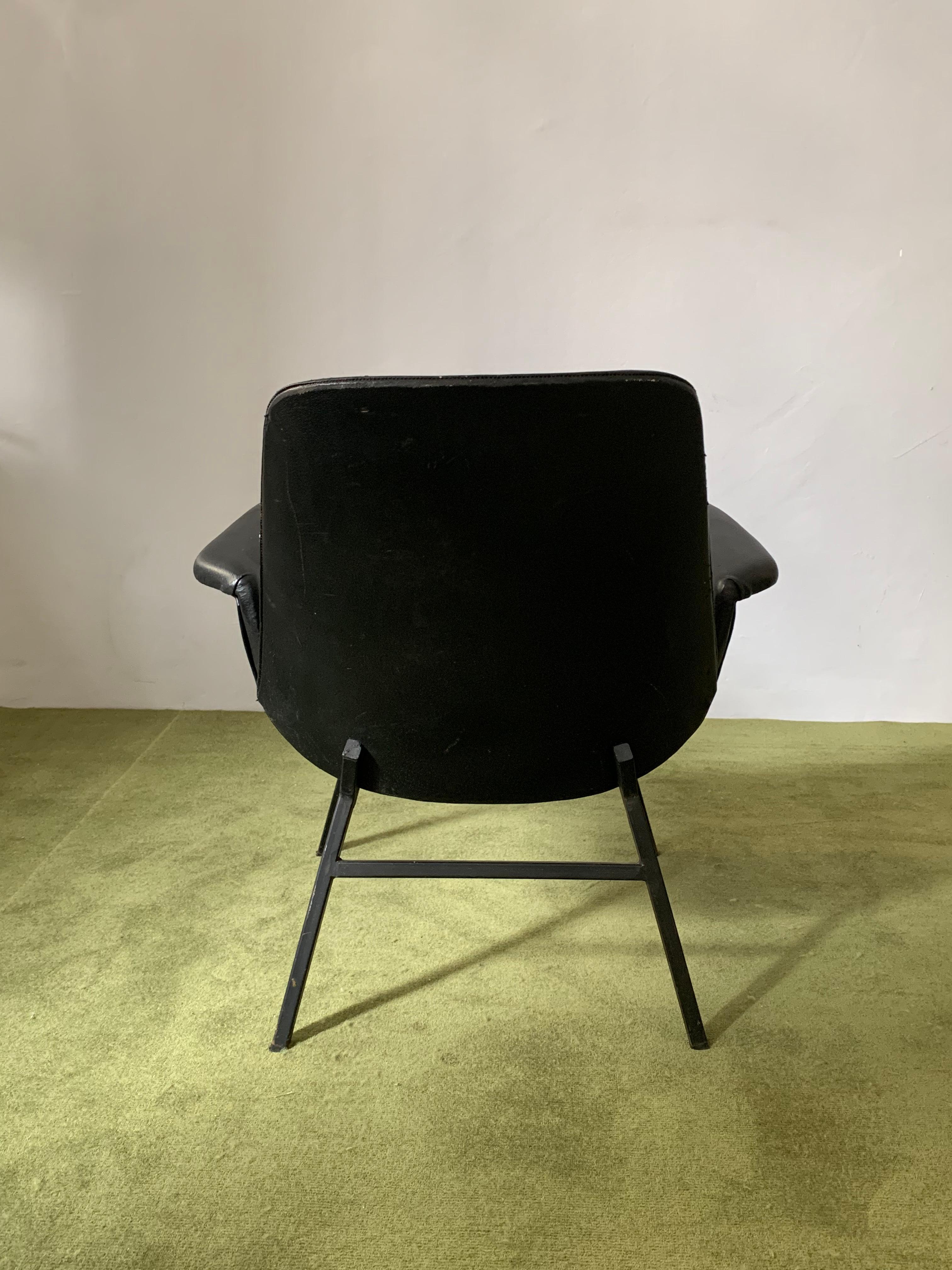 Macedonian Yugoslavian Leather Lounge Chair from 1960's in the style of Alvin Lustig For Sale