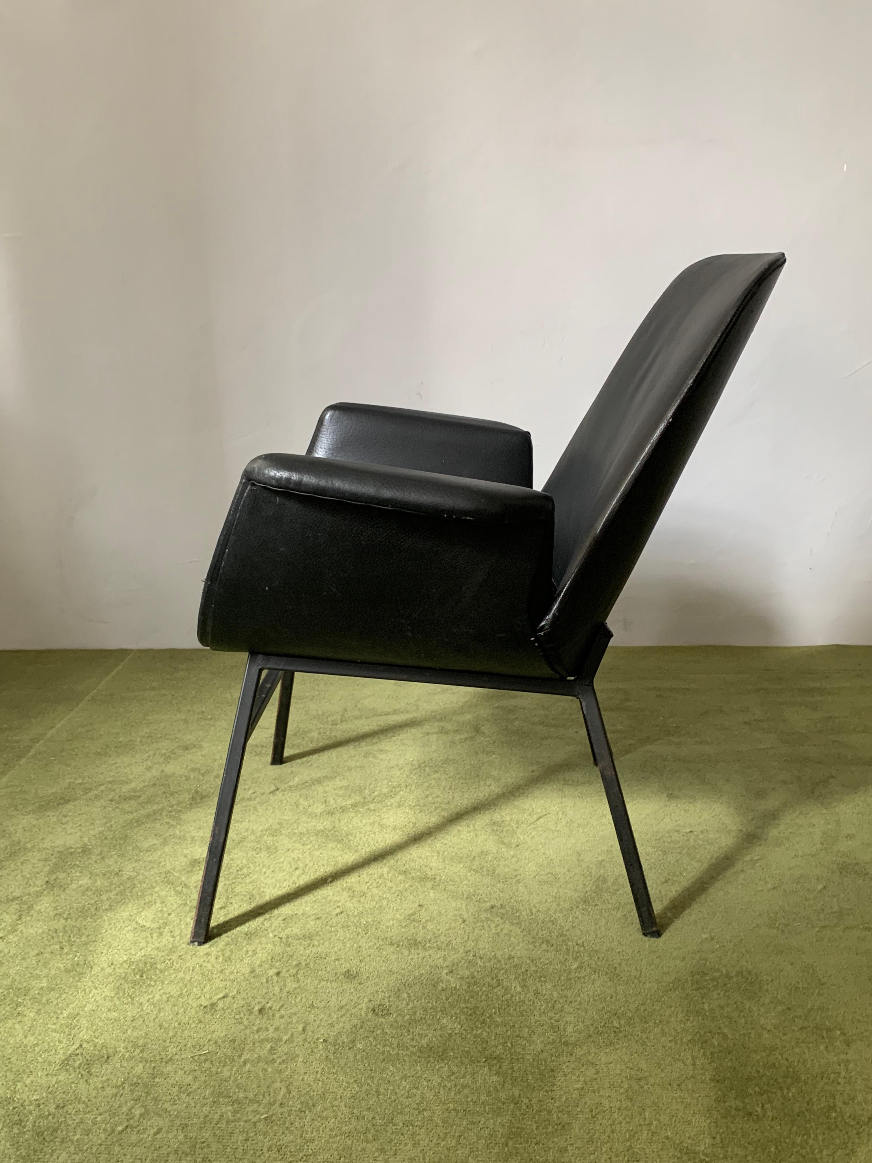 Mid-20th Century Yugoslavian Leather Lounge Chair from 1960's in the style of Alvin Lustig For Sale
