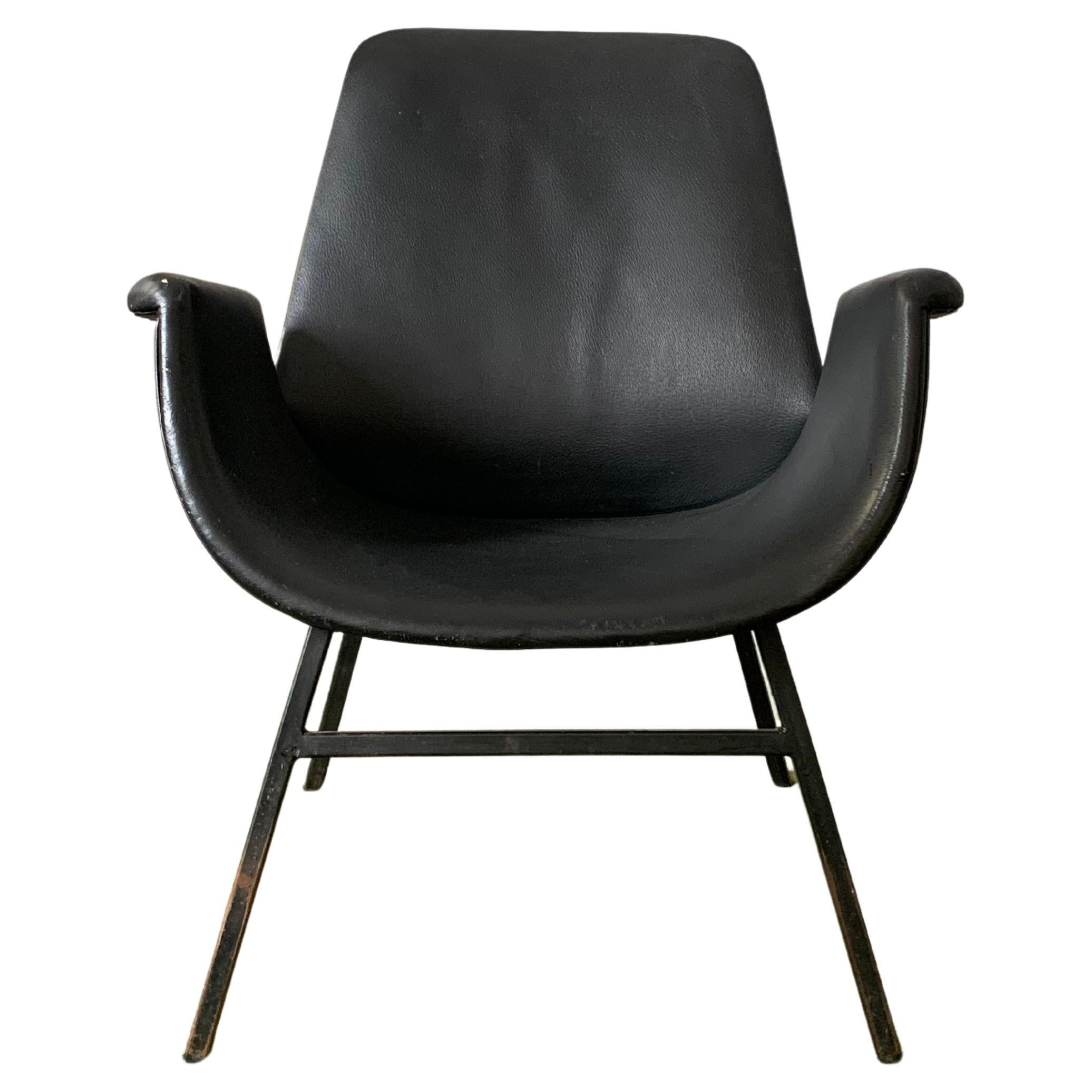 Yugoslavian Leather Lounge Chair from 1960's in the style of Alvin Lustig For Sale