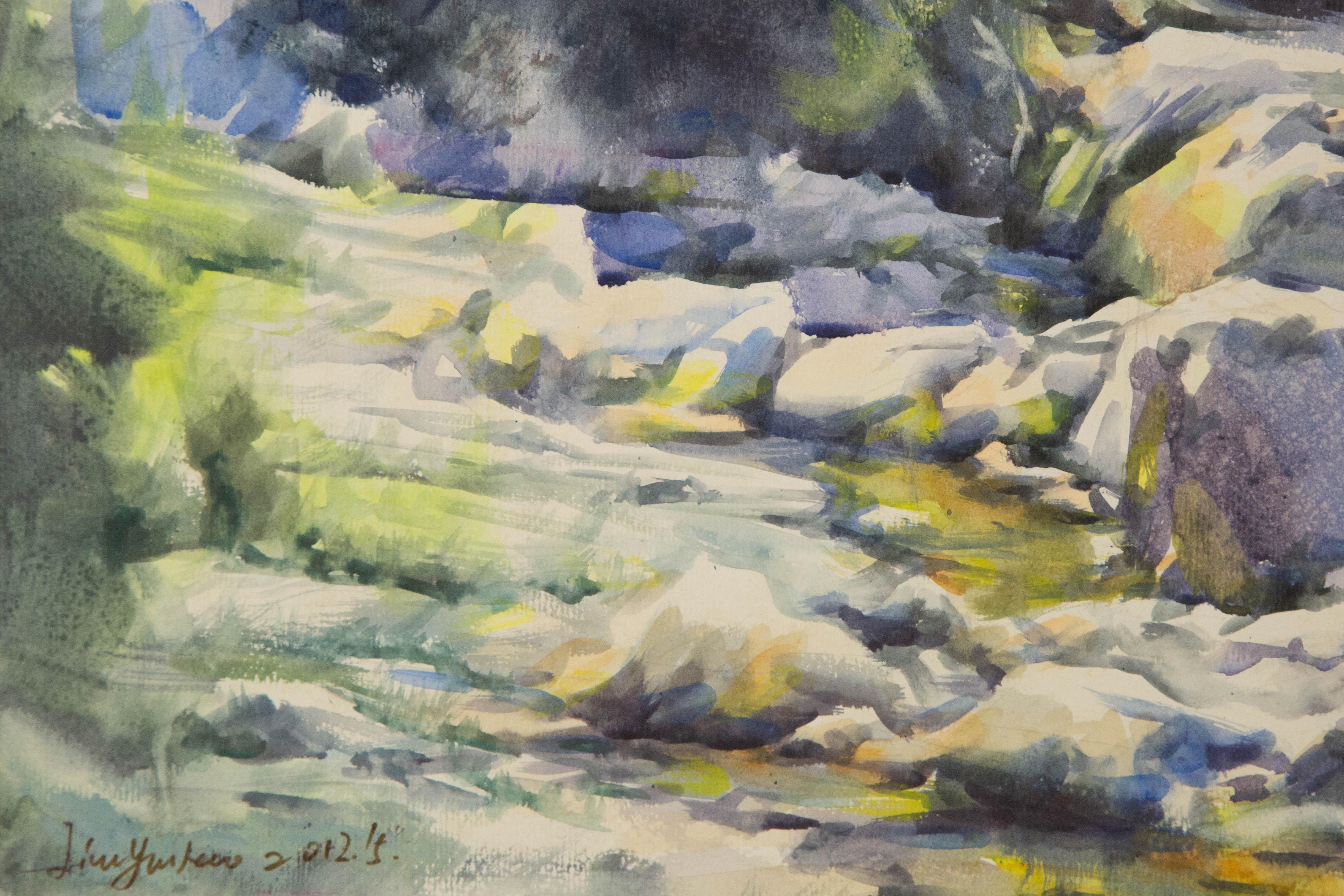 Yuhao Liu Landschaft, Original, Ölgemälde auf Leinwand, „Between The Rocks And The Green 1“ im Angebot 2
