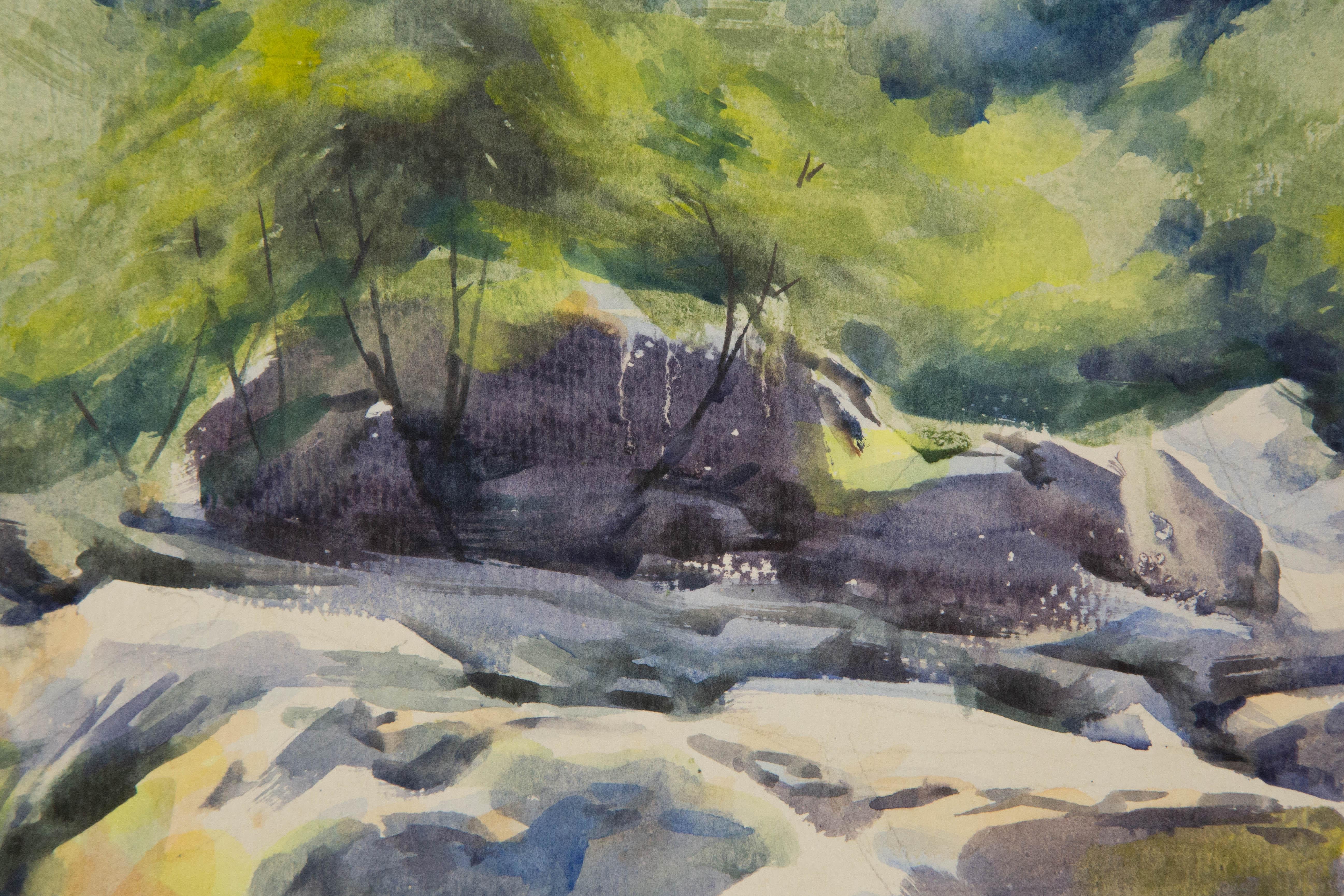 Yuhao Liu Landschaft, Original, Ölgemälde auf Leinwand, „Between The Rocks And The Green 1“ im Angebot 5