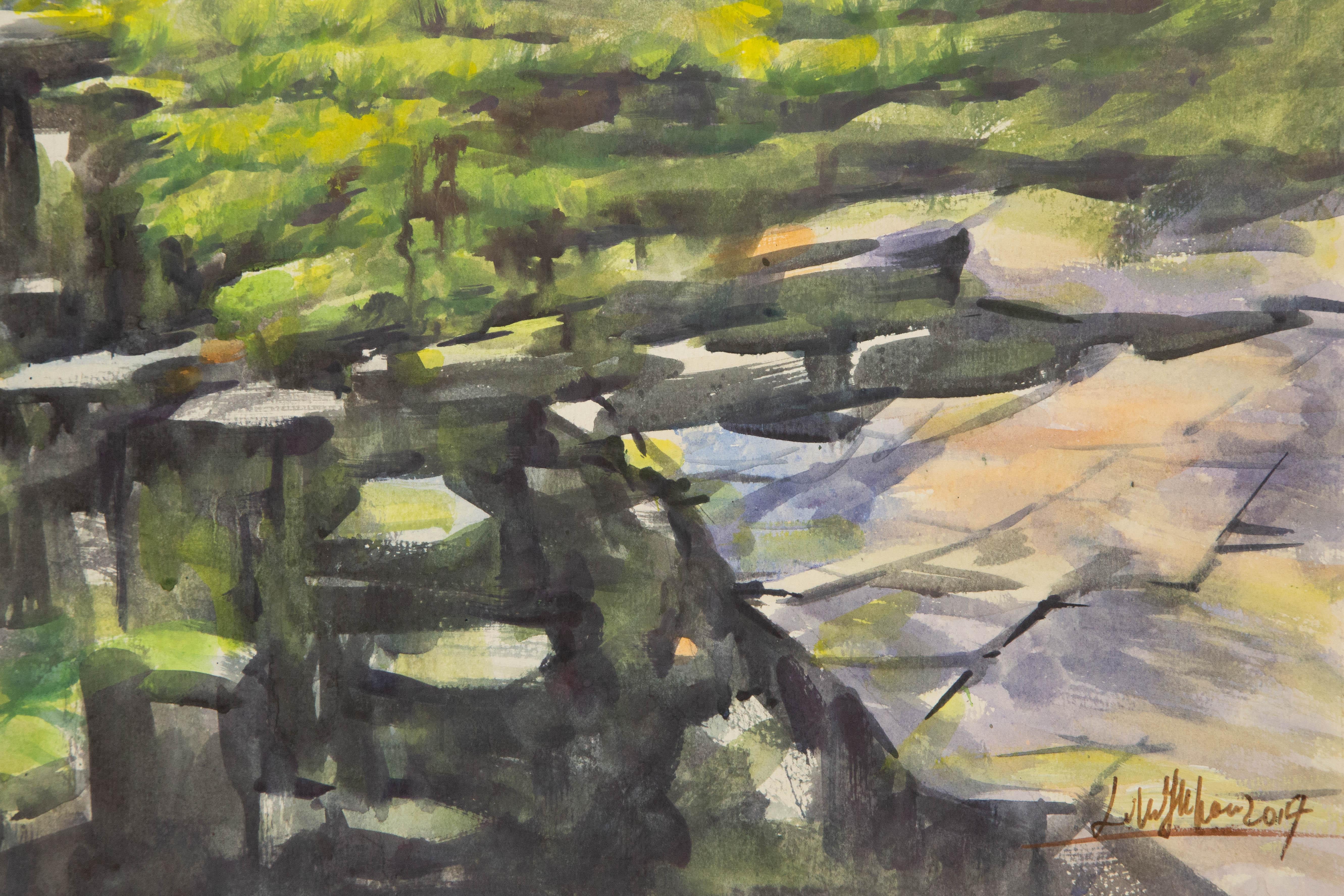 Yuhao Liu Landschaft, Original, Ölgemälde auf Leinwand, „Between The Rocks And The Green 2“ im Angebot 4