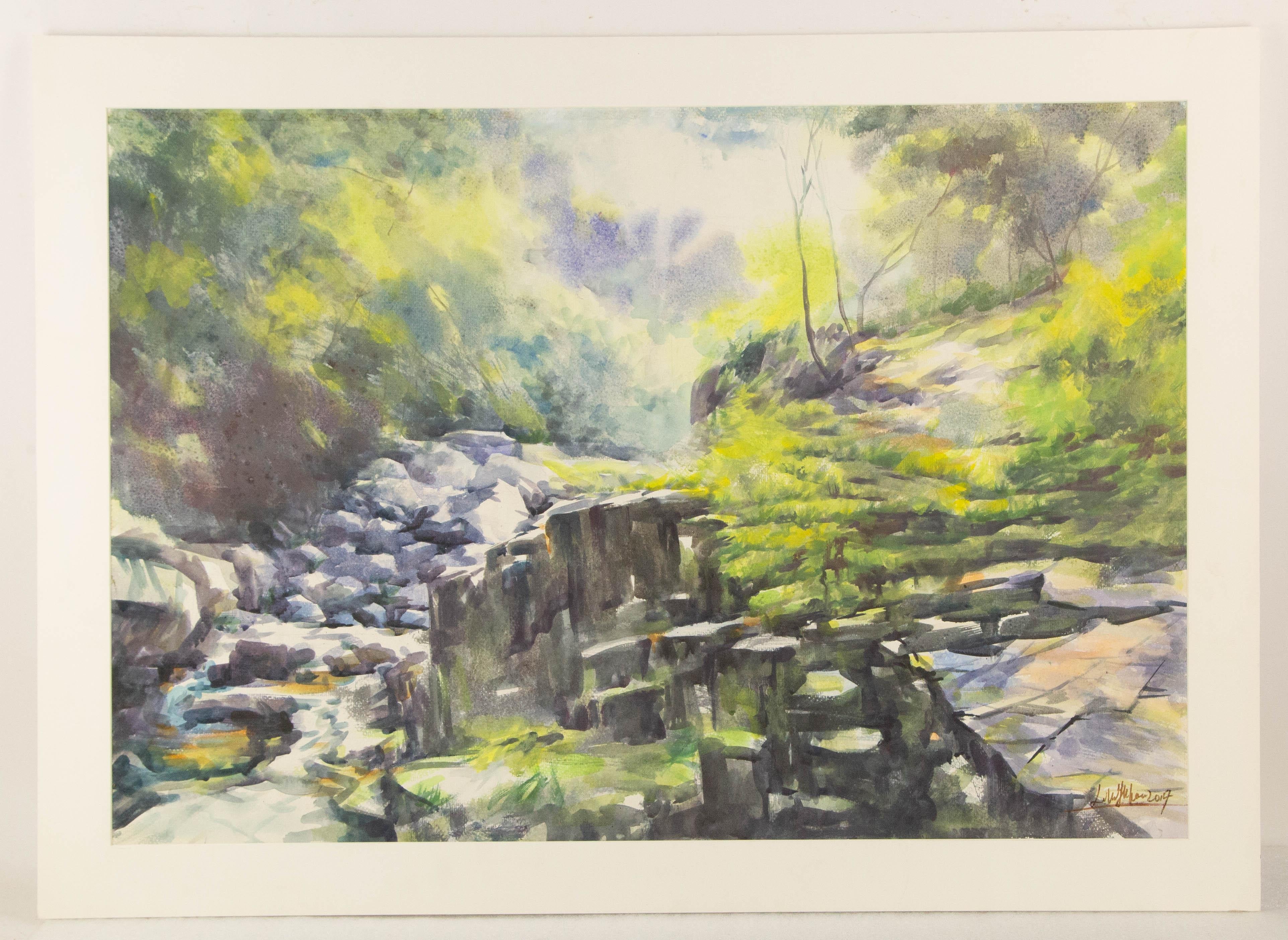 Yuhao Liu Landschaft, Original, Ölgemälde auf Leinwand, „Between The Rocks And The Green 2“ im Angebot 7