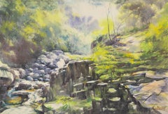 Yuhao Liu Paisaje Original Óleo Sobre Lienzo "Entre Las Rocas Y El Verde 2"