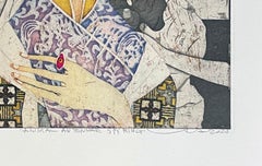 Animal Antennae Spy Ring, etching of woman in kimono by Yuji Hiratsuka