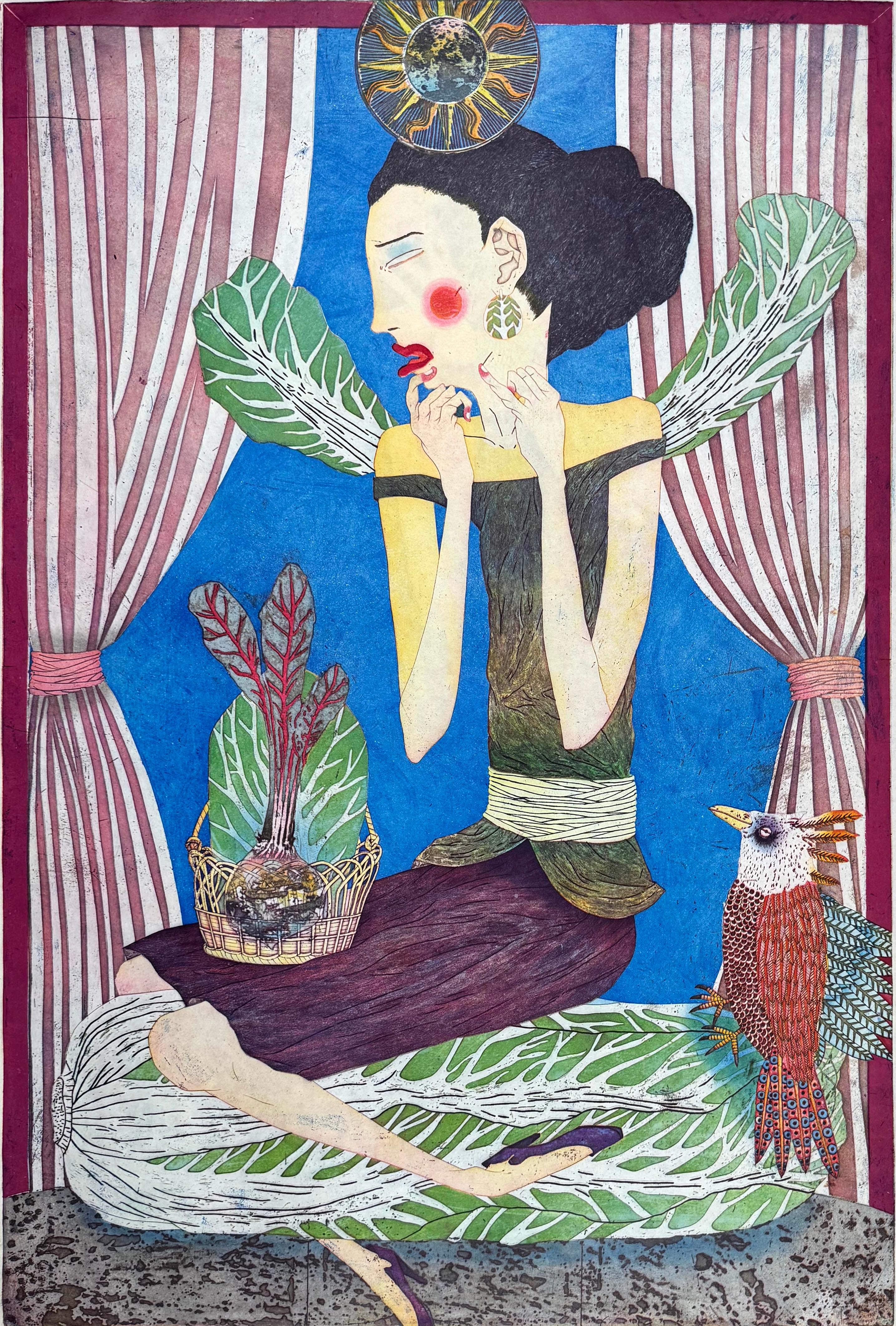 Figurative Print Yuji Hiratsuka - Bio satellite en orbite autour de la lune