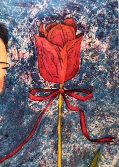 Choki (Scissors), Young girl with red flower by Yuji Hiratsuka