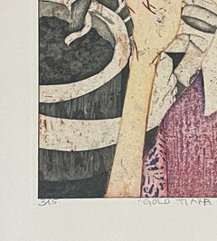 Gold Tiara Round Crown — Stylized Female Figure with Crown by Yuji Hiratsuka