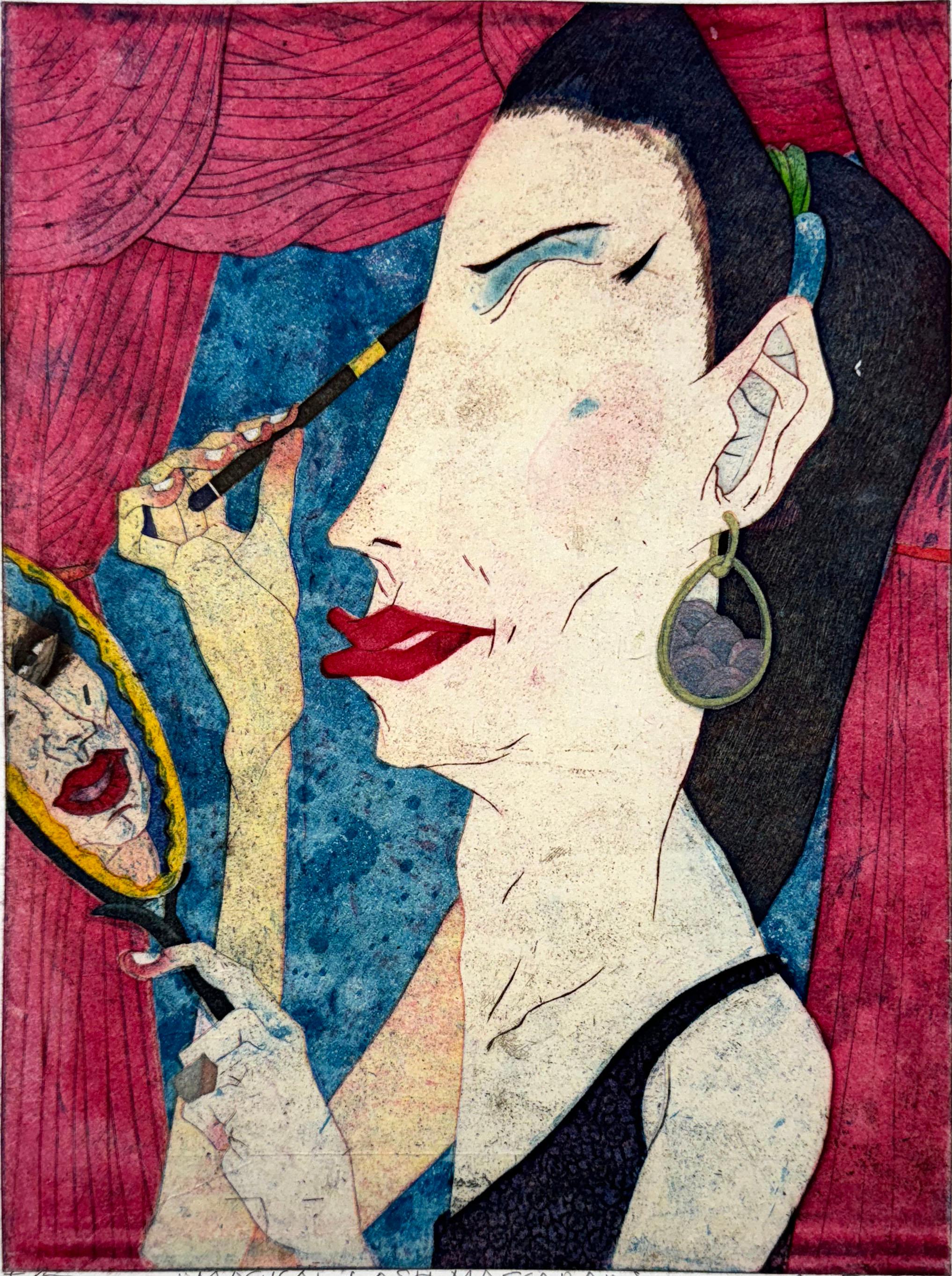 Medium: Intaglio and Chine Colle
Year: 2024
Image Size: 12 x 9 inches
Edition of 15

Signed, titled and numbered by the artist. A young Japanese woman contemplating her image in a mirror while combing her hair. While the images have some resemblance