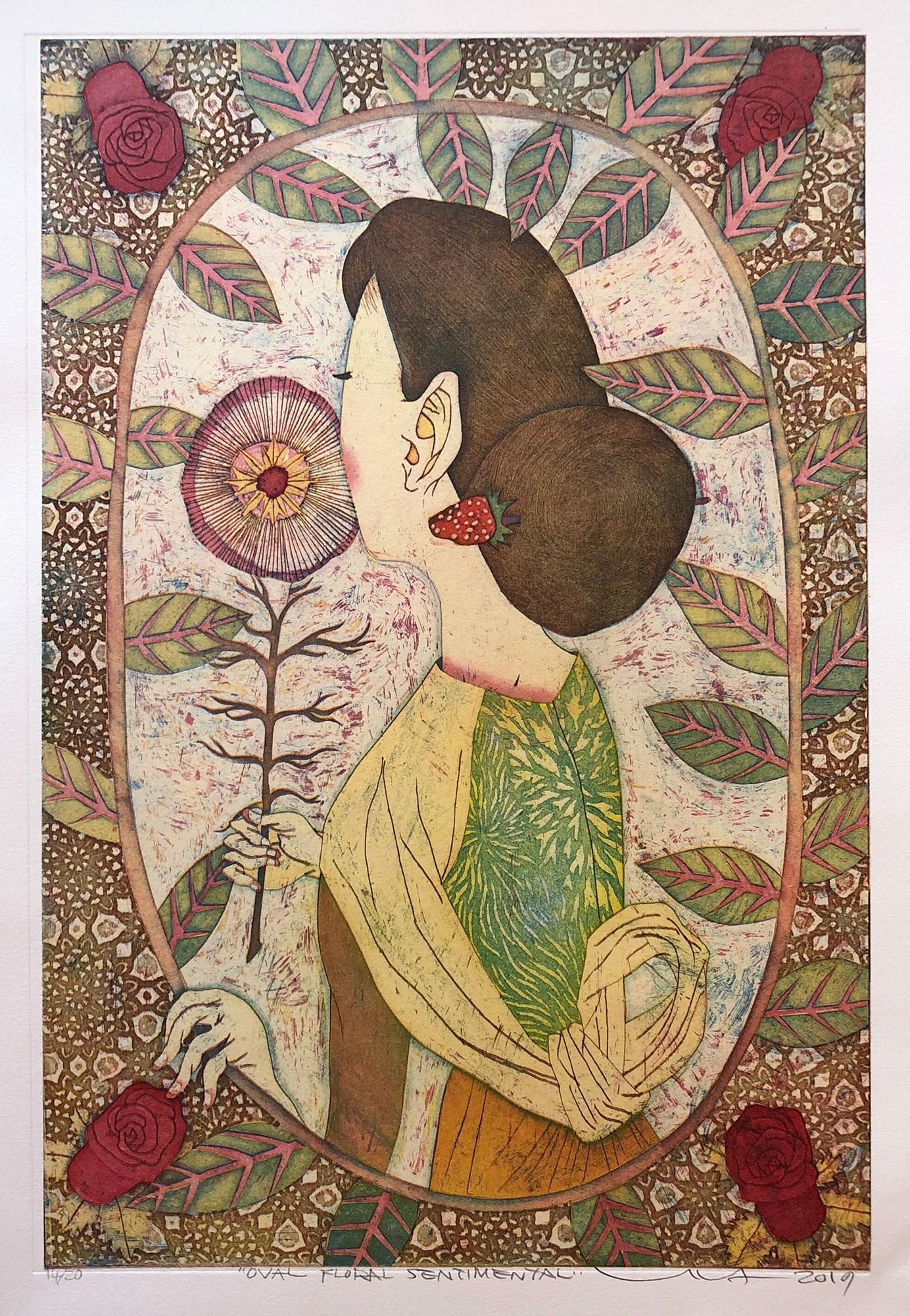 Yuji Hiratsuka Portrait Print - Oval Floral Sentimental