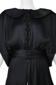 Yuki Black Satin Pleated Blouse With Sash