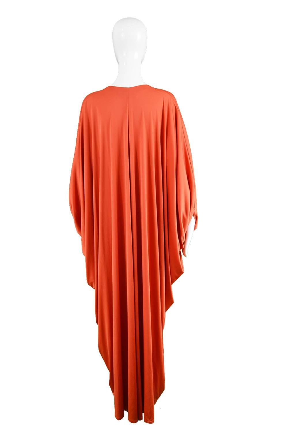 Yuki Vintage  Draped Orange Jersey Art Deco Maxi Kaftan Dress, 1970s In Excellent Condition In Doncaster, South Yorkshire