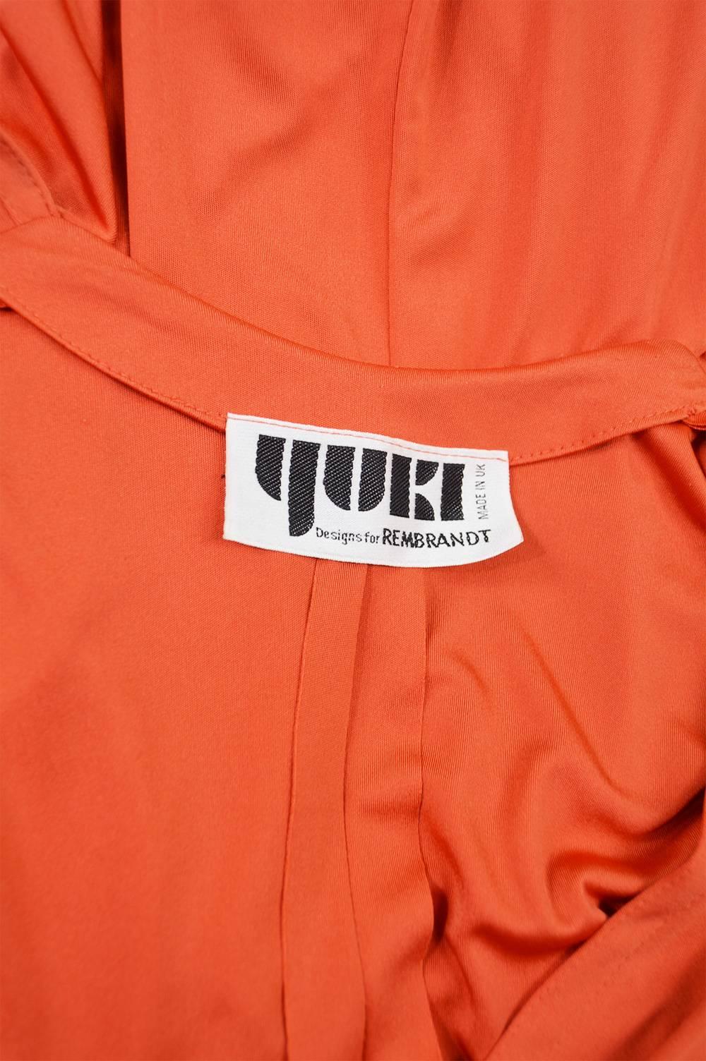 Women's Yuki Vintage  Draped Orange Jersey Art Deco Maxi Kaftan Dress, 1970s