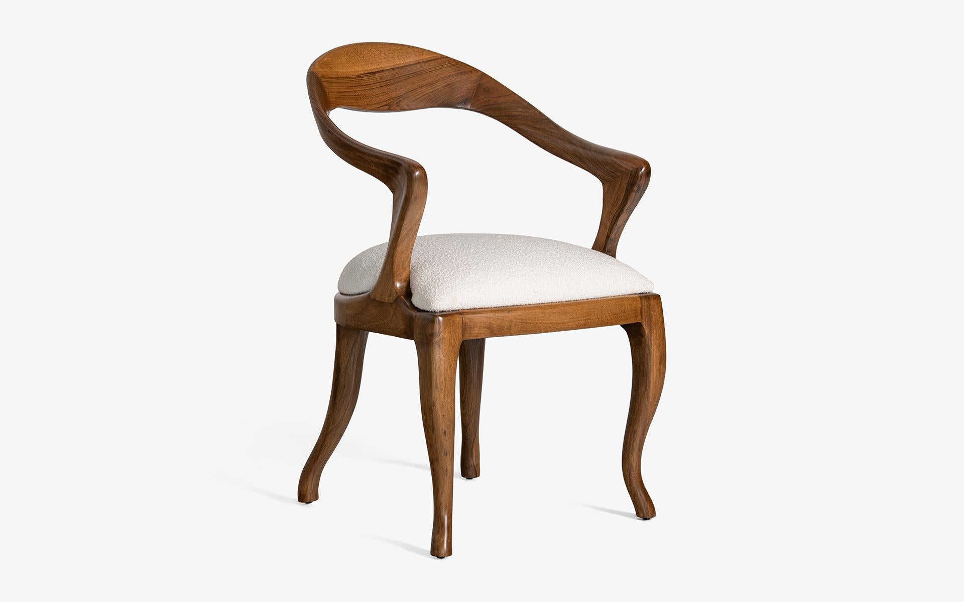Woodwork Yuki Walnut Dining Wood Upholstered Chair by Lagu Selection For Sale