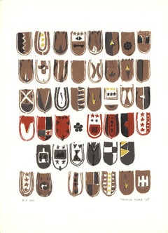 1965 Yukihisa Isobe 'Serie delle creste' Litografia contemporanea rossa e marrone USA