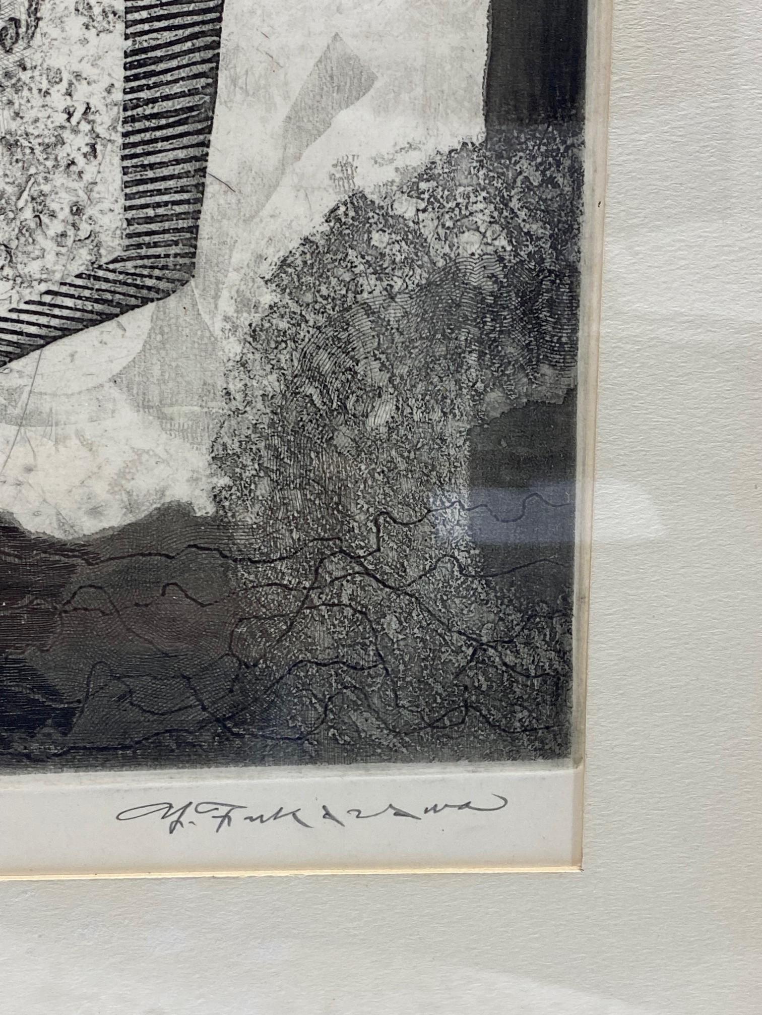 Yukio Fukazawa Signierter japanischer abstrakter Aquatinta-Radierungsdruck in limitierter Auflage 2