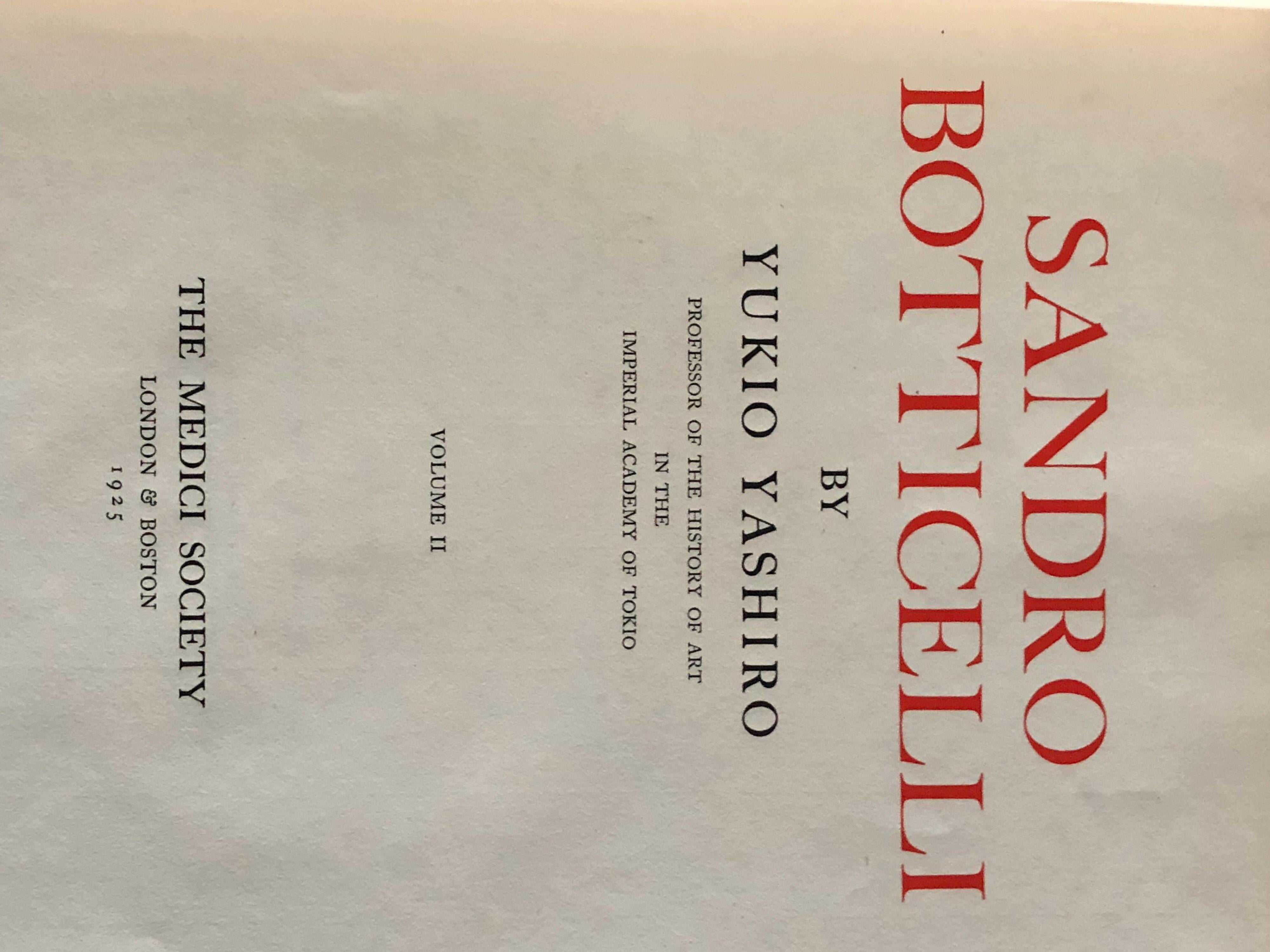 Paper Yukio Yashiro Sandro Botticelli Florentine Renaissance the Medici Society, 1925