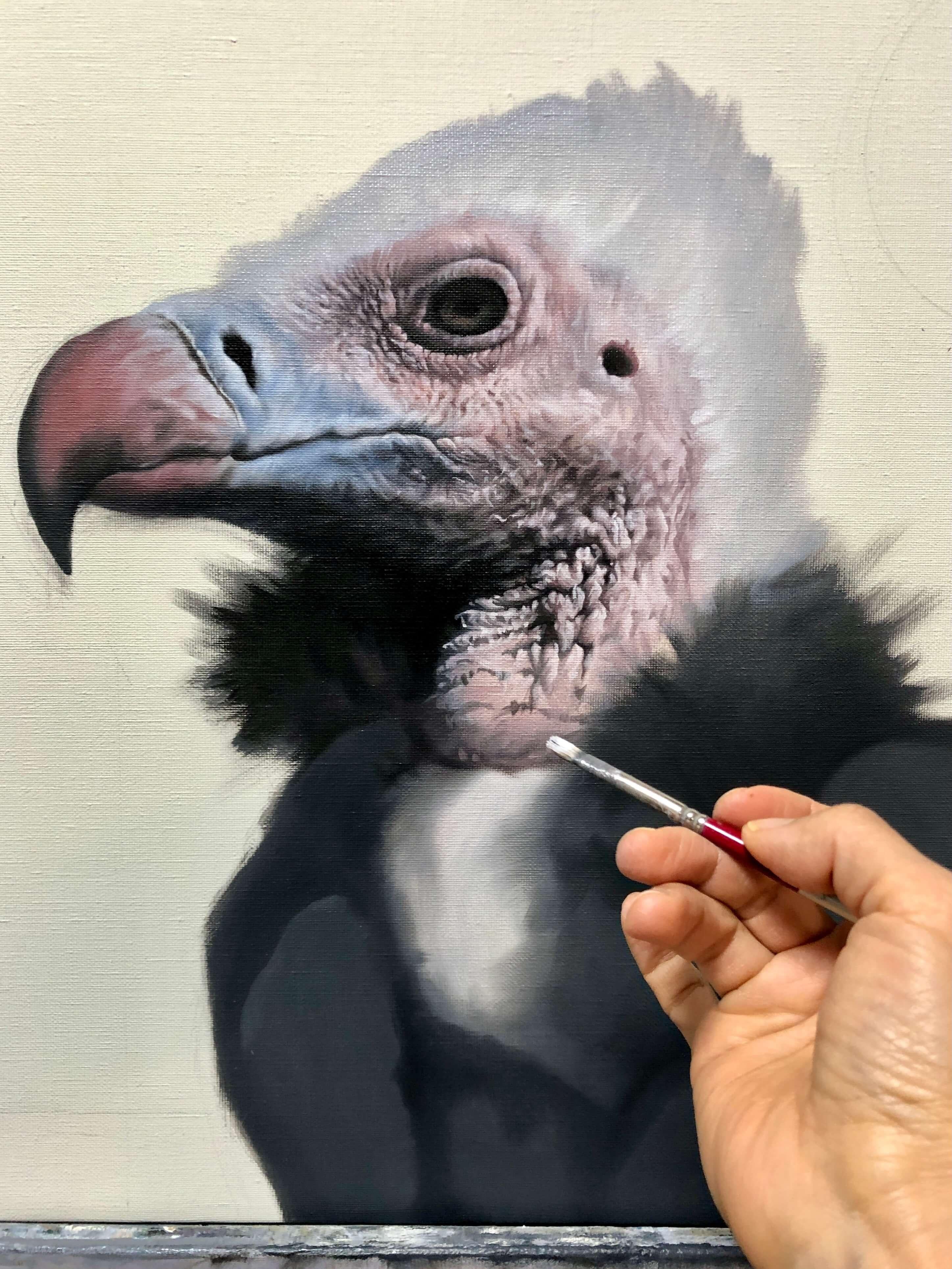 „Extravaganter Mantel“ (2021) von Yuko Montgomery, Original Ölgemälde der Vulture im Angebot 3
