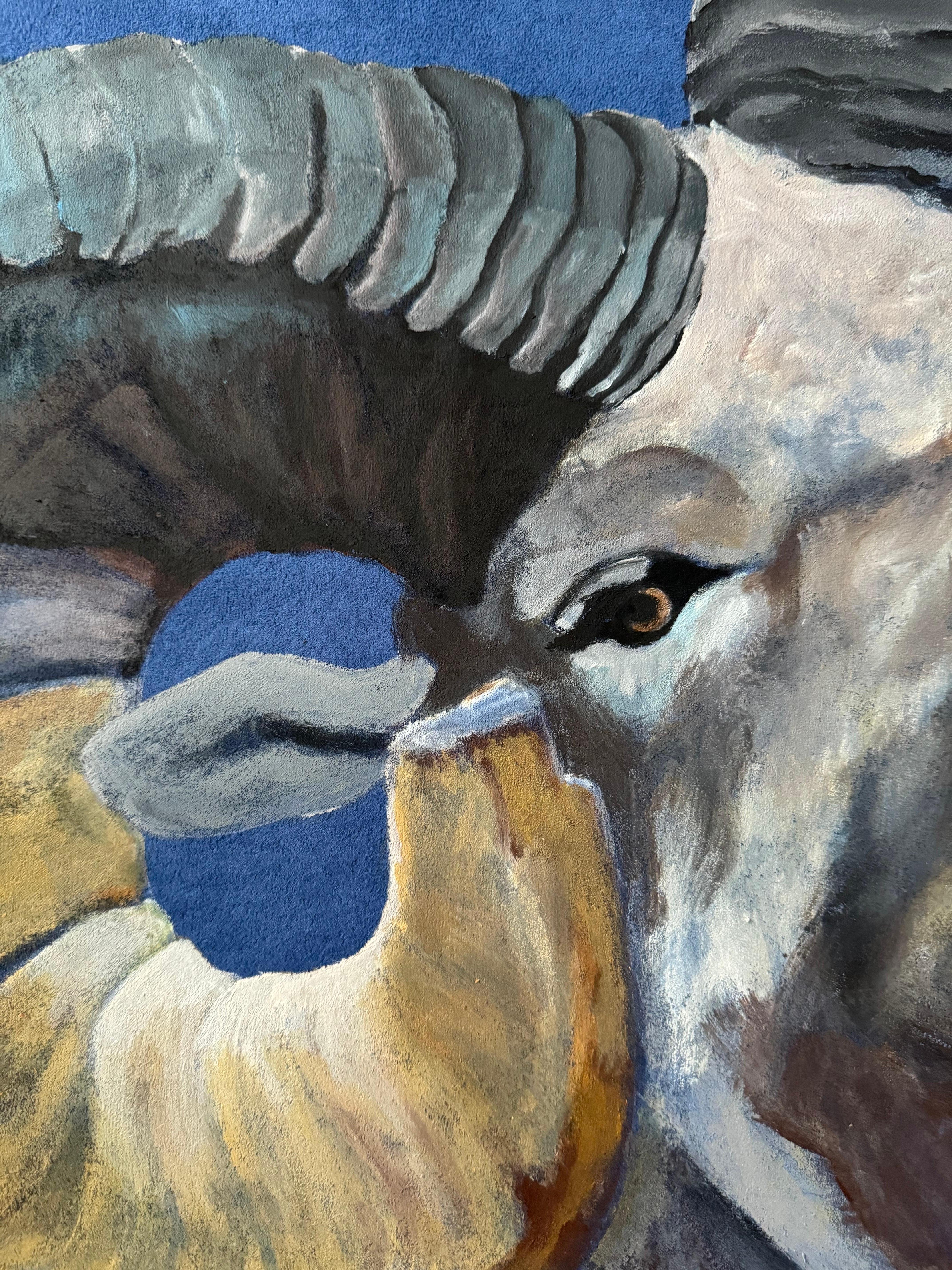 'Aries', by Yulaiyla Grays Larru, Acrylic Painting on Faux Suede in vendita 2