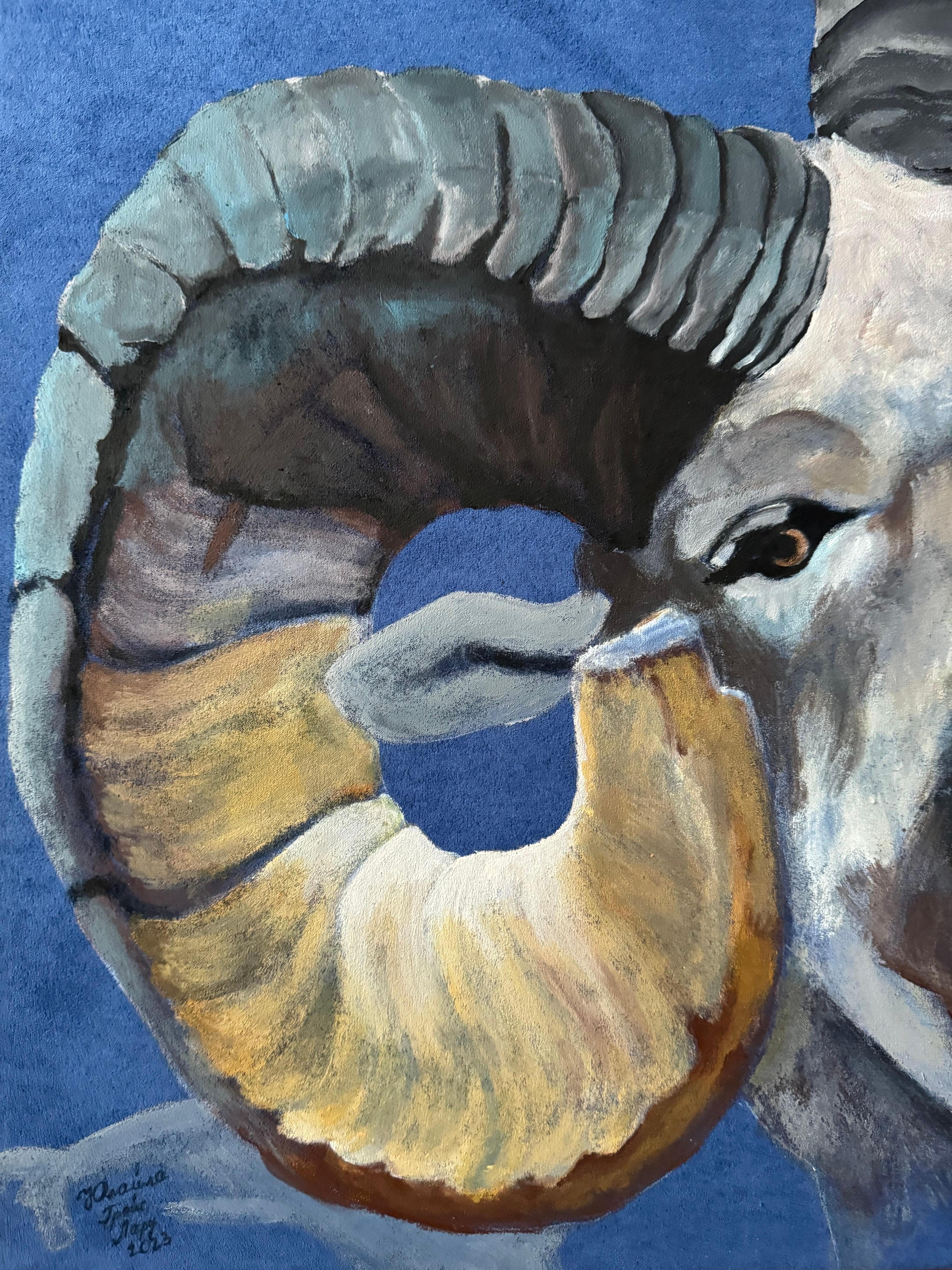 'Aries', by Yulaiyla Grays Larru, Acrylic Painting on Faux Suede in vendita 5