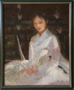 'Paper Crane' by Yulia Kim; Framed Oil on Linen, 22" x 18", 2025