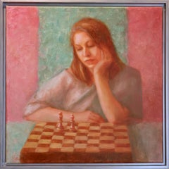 Your Turn" de Yulia Kim ; huile sur toile encadrée, 21" x 21" ; 2026