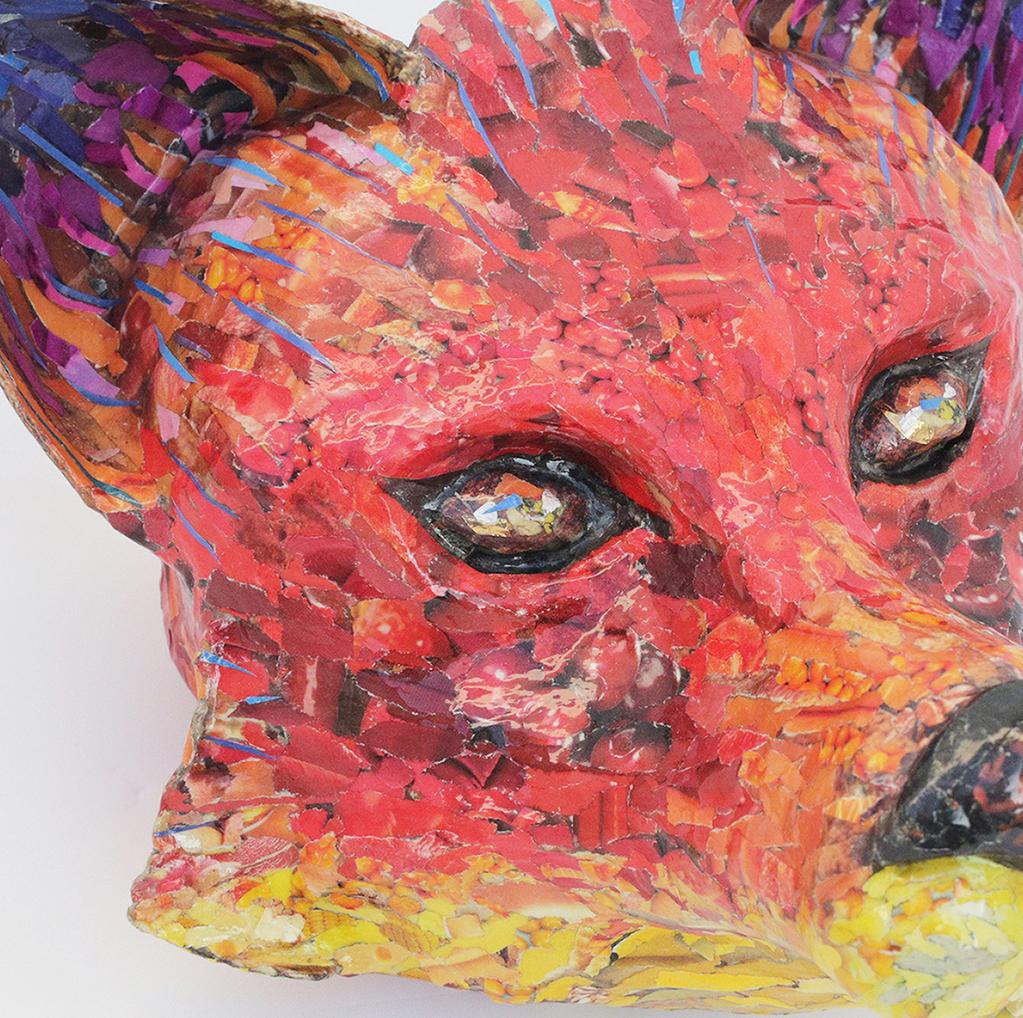 For Fox Sake - Sculpture d'animaux contemporaine rouge + jaune + violet en vente 1