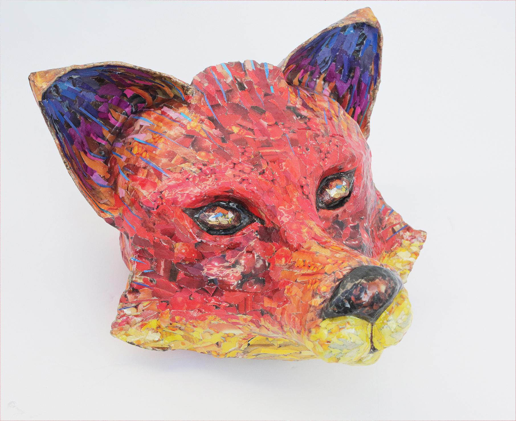 For Fox Sake - Free Standing Animal Sculpture in Red + Yellow + Purple