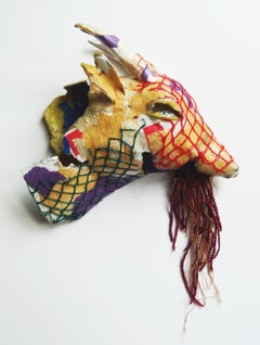 Goat - Contemporary Mixed Media Animal Sculpture (Red+Green+Brown)
