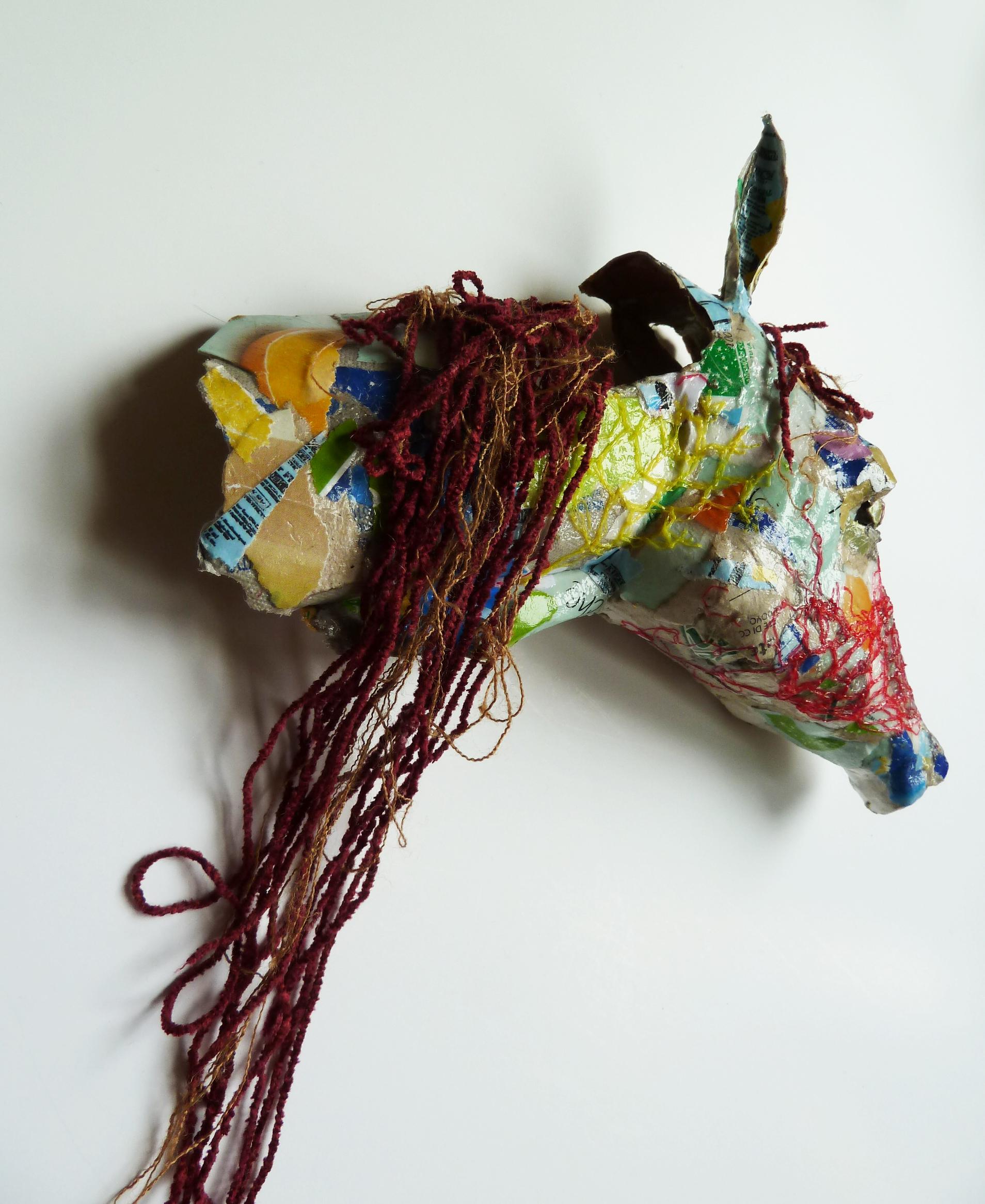 Horse - Contemporary Abstract Animal Sculpture from Up-cycled Materials - Gray Figurative Sculpture by Yulia Shtern