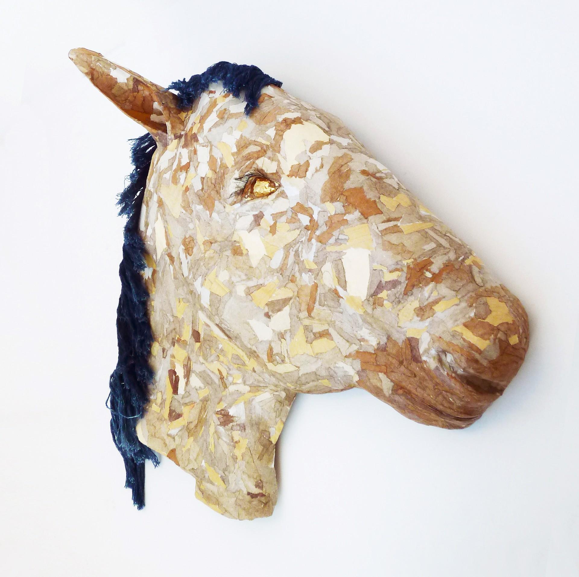 Appaloosa Horse - Incredible Contemporary Wall Sculpture (Tan, Gold, and Blue)  - Mixed Media Art by Yulia Shtern