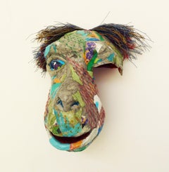 Bonobo II - Contemporary Sculpture Made with Up-cycled Materials(Green+Teal)