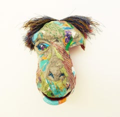 Bonobo II - Contemporary Sculpture Made with Up-cycled Materials(Green+Teal)