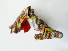 Grevy's Zebra - Contemporary Sculpture Made of Up-cycled Materials(Brown+Green)