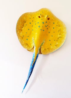 Ray B - Contemporary Sculpture Made with Up-cycled Materials (Yellow+Blue)