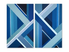 Diptych 'Blue pattern 1 and Blue pattern 2' - Geometric Abstract Painting