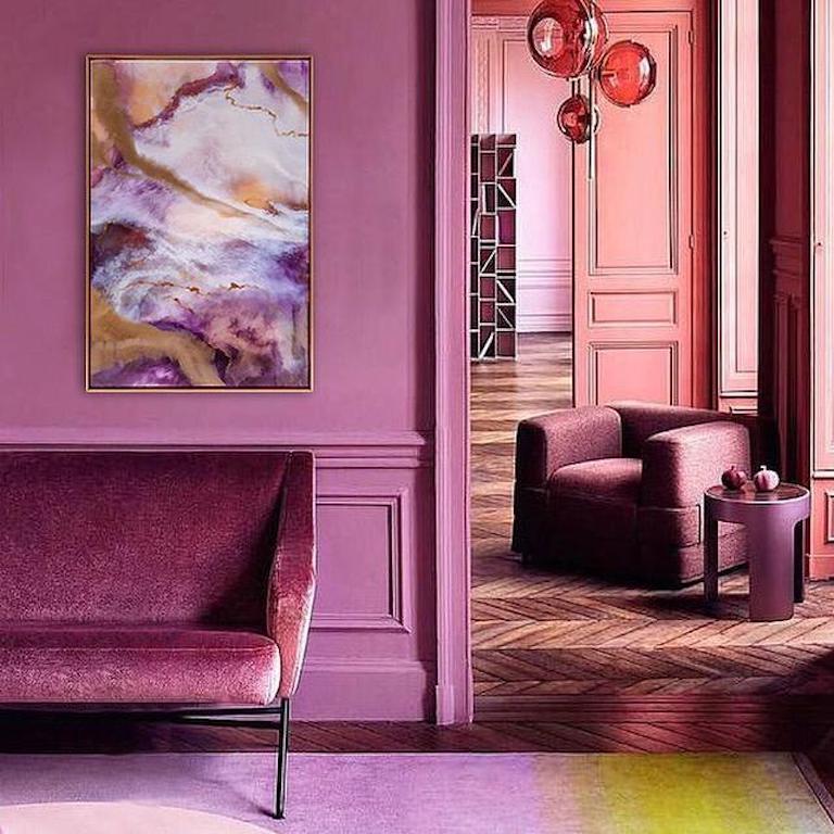 BIG SALE. 

Lilac Fantasy is a very interior piece with pink, rose, gold, and white colors. It is framed in a gold frame. 
It is an epoxy resin art.  

--
Yulia YUVO Volosenok is an emerging artist and interior designer from the Russian city of
