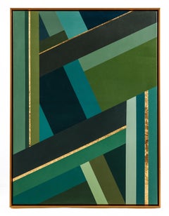 Green geometry 1 - Interior Green and Gold Abstract Geometric Painting