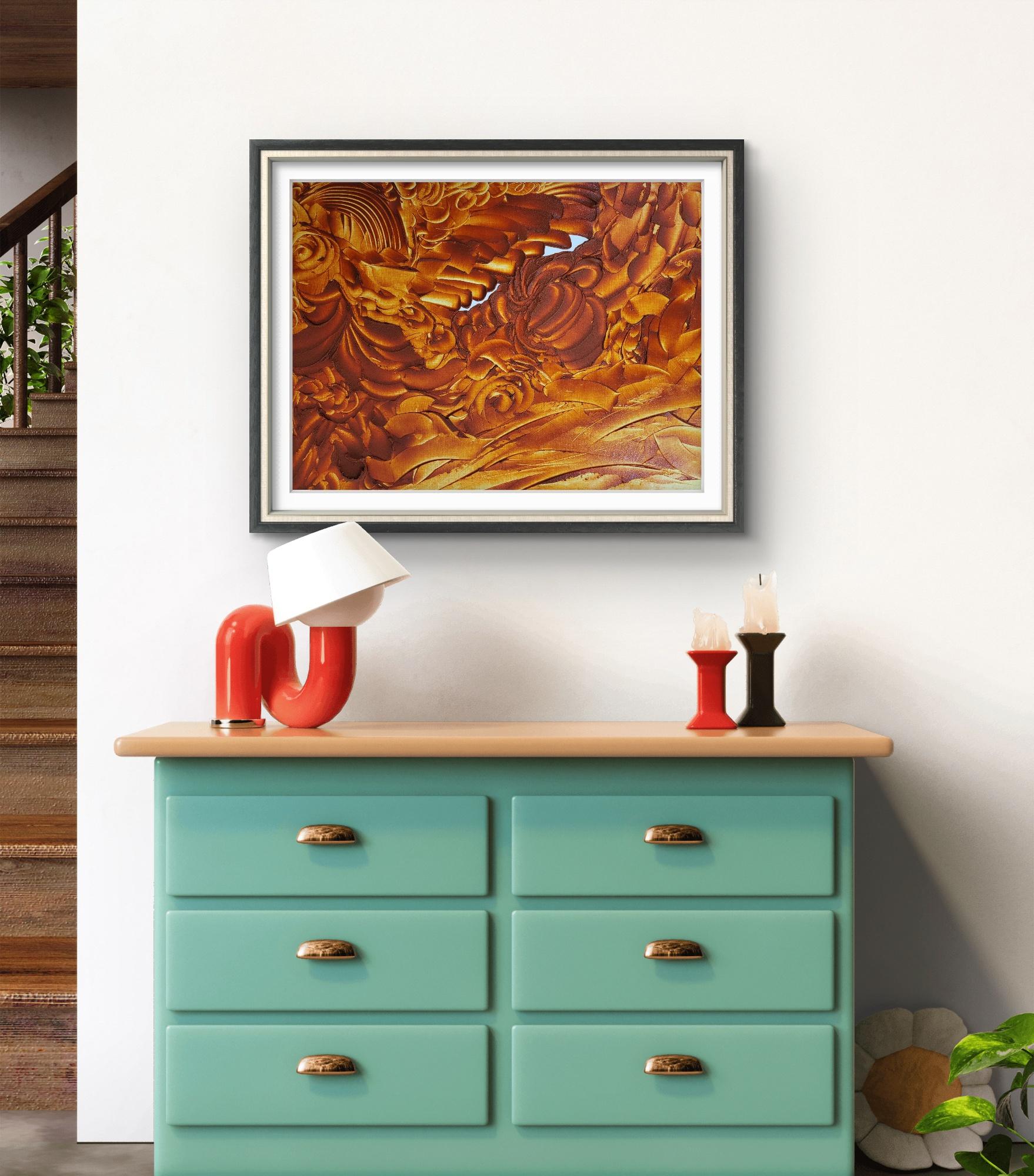 Golden Serenity - Abstract Painting by Yuliia Holovatiuk-Ungureanu