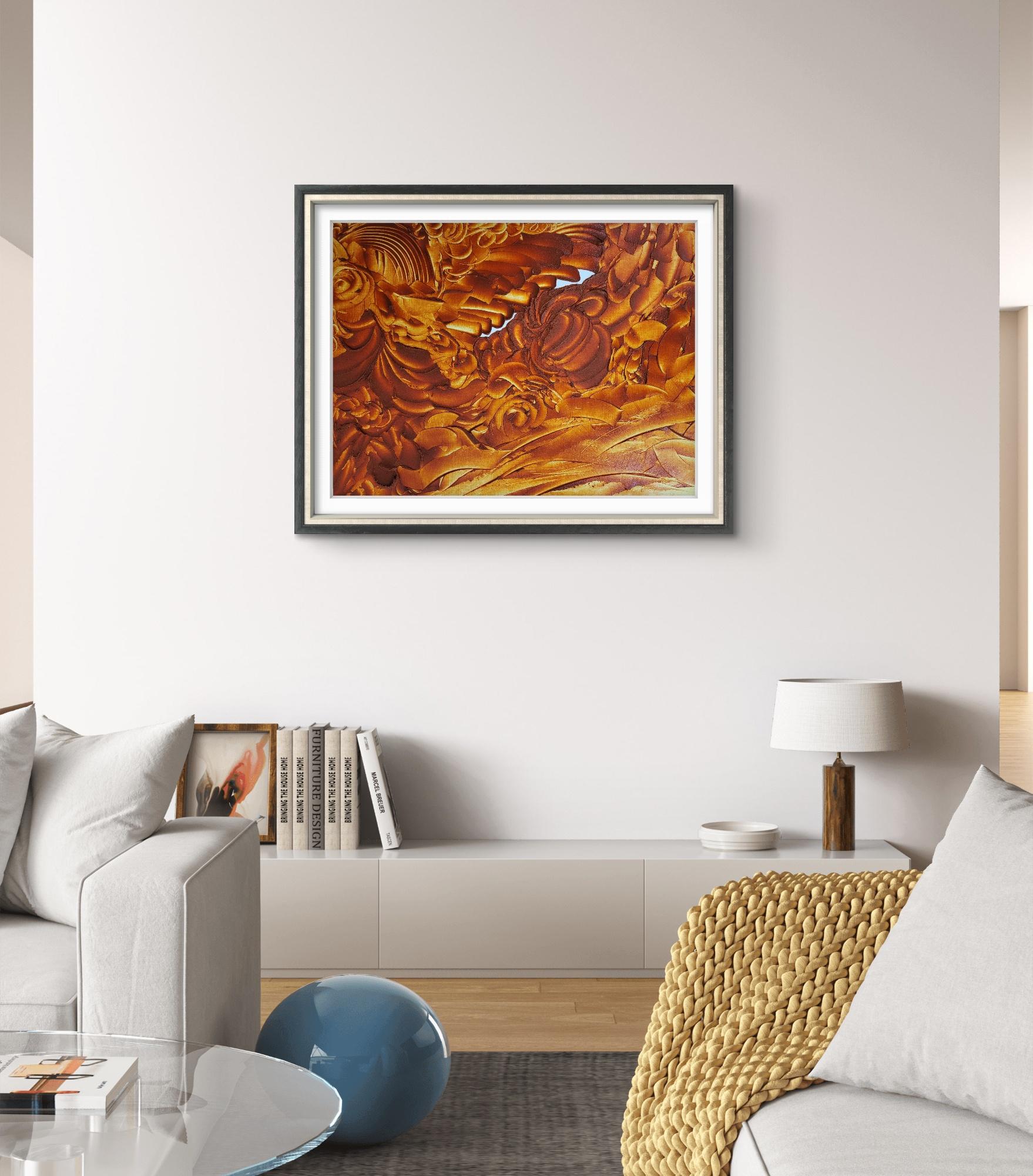Golden Serenity - Brown Abstract Painting by Yuliia Holovatiuk-Ungureanu