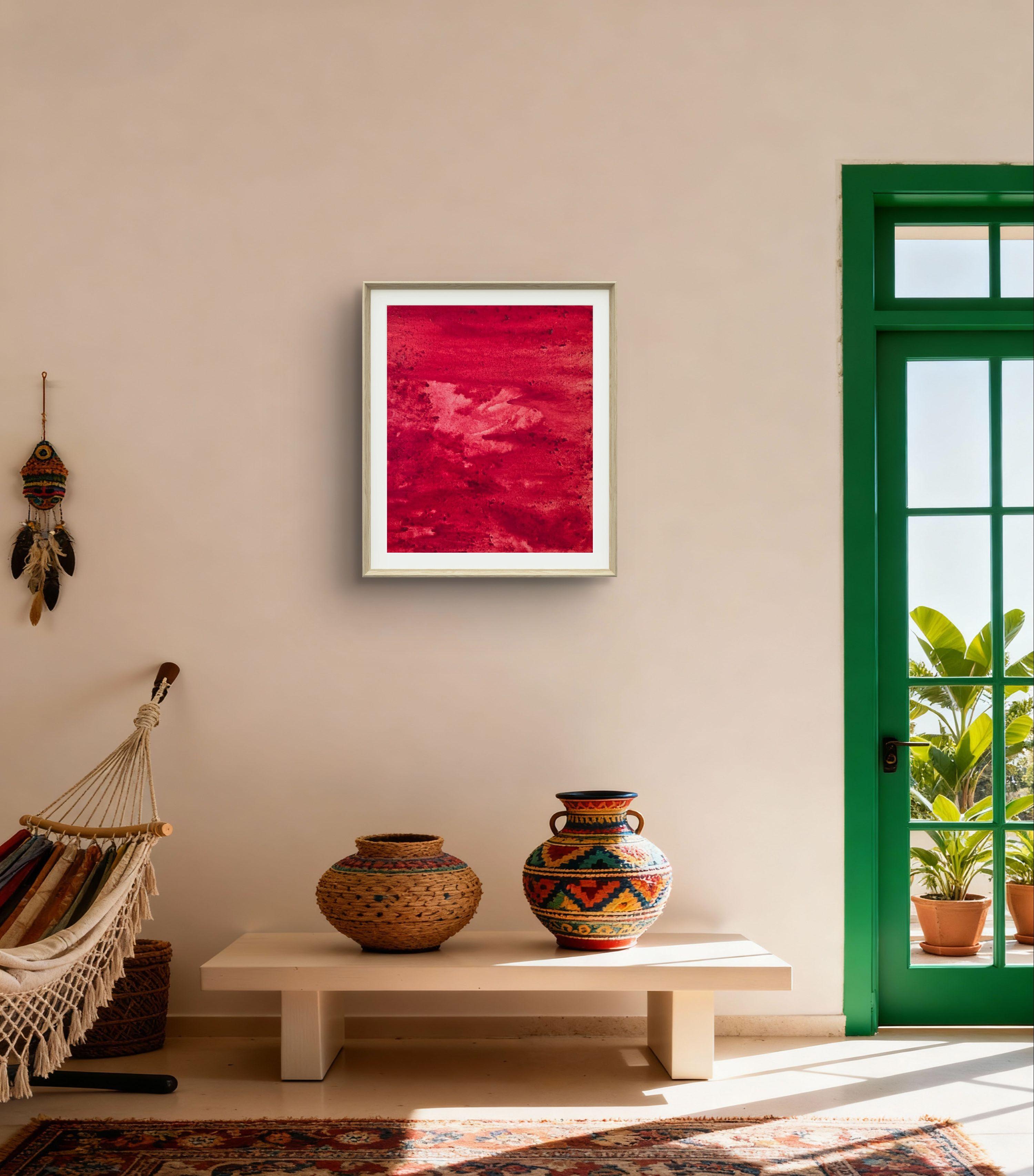 Realms of Paradise: Study 1 - Red Abstract Painting by Yuliia Holovatiuk-Ungureanu